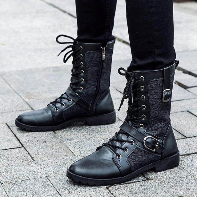 Men’s Rugged Lace-Up Boots with Adjustable Buckle Detail