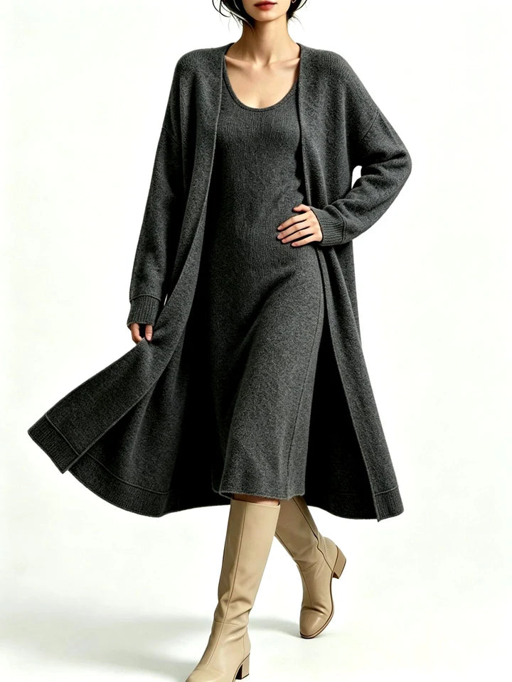 Women's Two-Piece Knit Dress and Longline Cardigan Set