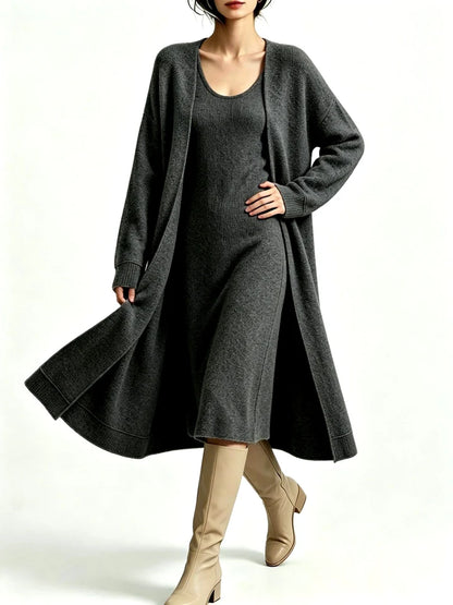 Women's Two-Piece Knit Dress and Longline Cardigan Set