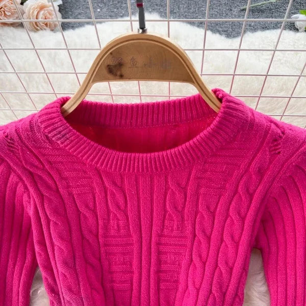 Women's Textured Cable Knit Bodycon Dress with Long Sleeves