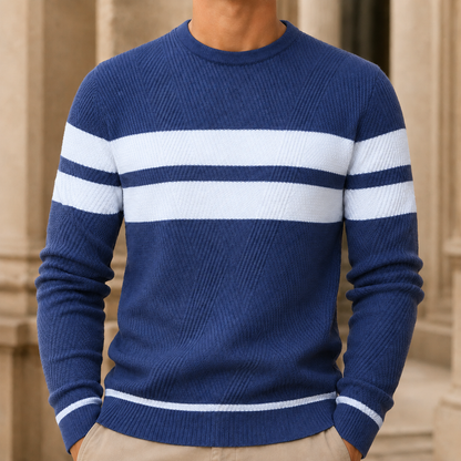 Men’s Textured Geometric Stripe Crewneck Sweater