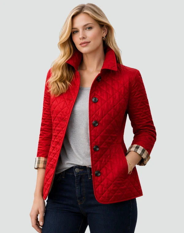 Women’s Quilted Collared Jacket with Classic Button Front