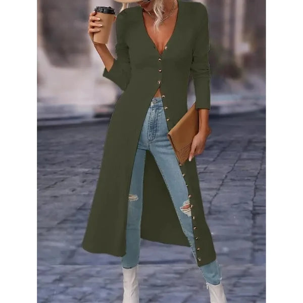 Women’s Longline V-Neck Jacket with Button Front