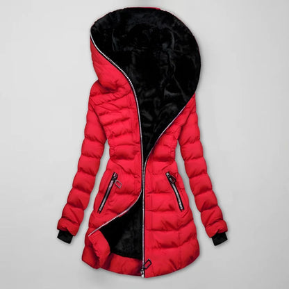 Women's Long Quilted Hooded Winter Coat with Warm Lining