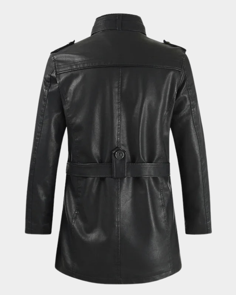 Men’s Longline Buckled Stand-Collar Biker Jacket