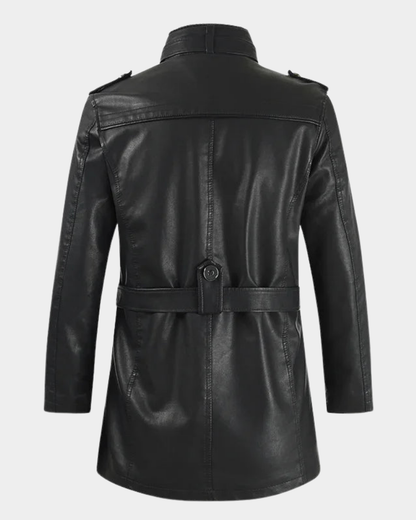 Men’s Longline Buckled Stand-Collar Biker Jacket