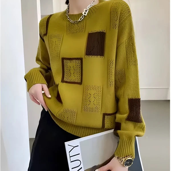 Women’s Printed Relaxed Crew Neck Knit Sweater