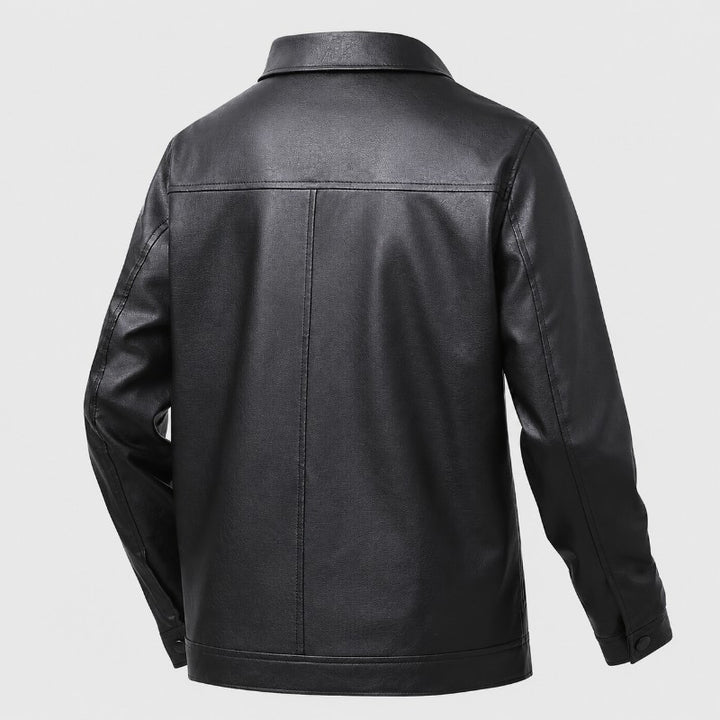 Men’s Genuine Leather Zip-Front Shirt Collar Jacket