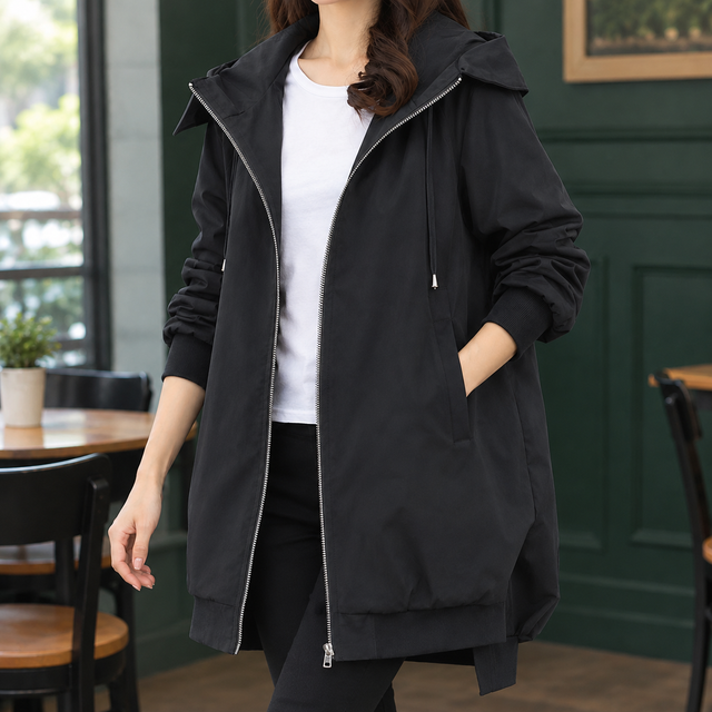 Relaxed Mid-Length Zip Hooded Jacket