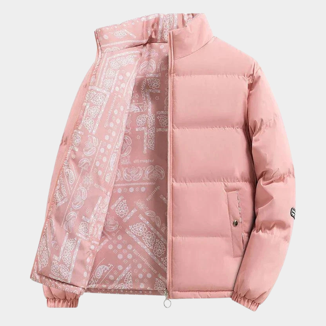 Men’s Paisley-Panel Quilted Stand-Collar Puffer Jacket