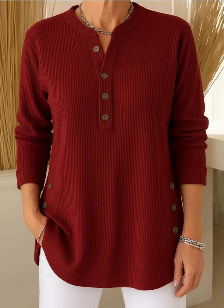 Women’s Soft Lightweight Knit Sweater with Button Neck Detail
