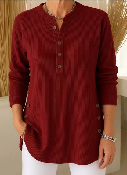 Women’s Soft Lightweight Knit Sweater with Button Neck Detail