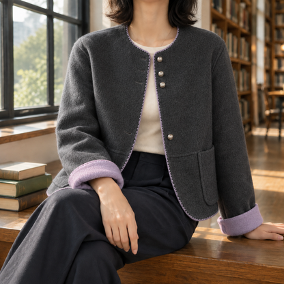 Women’s Wool Contrast Cuff Button Jacket