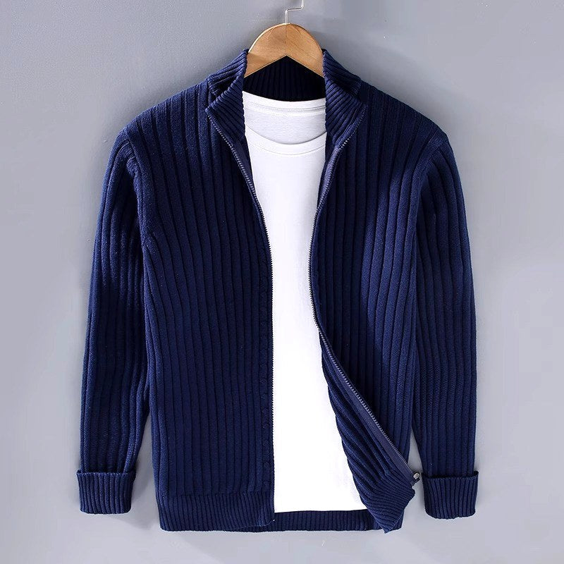 Men’s Striped Ribbed Full-Zip Knit Cardigan