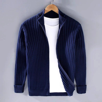 Men’s Striped Ribbed Full-Zip Knit Cardigan