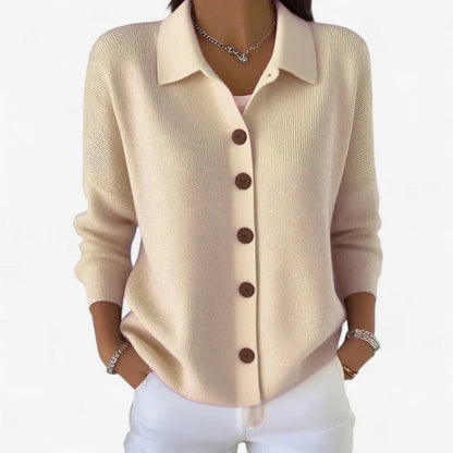 Women’s Ribbed Collared Button-Front Knit Cardigan