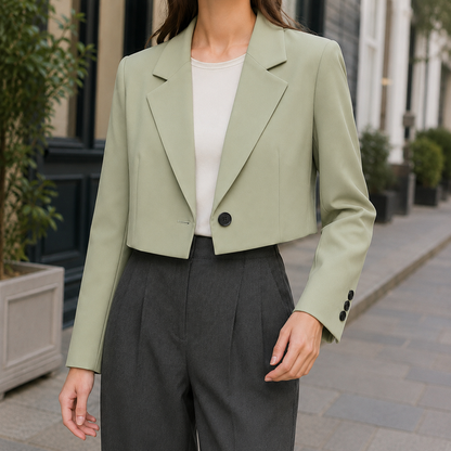 Women’s Cropped Relaxed Blazer with Wide Lapels