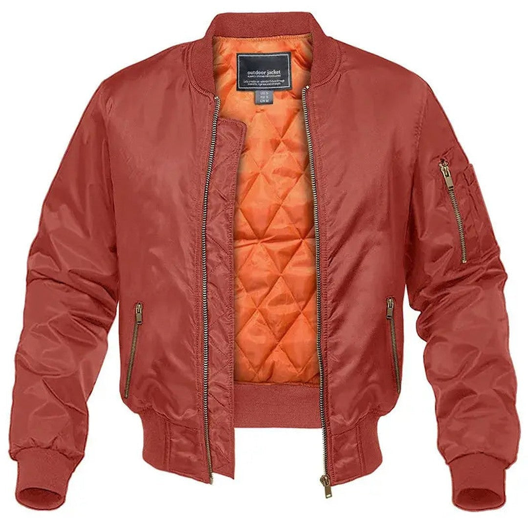Men’s Contrast-Lined Quilted Zip Bomber Jacket