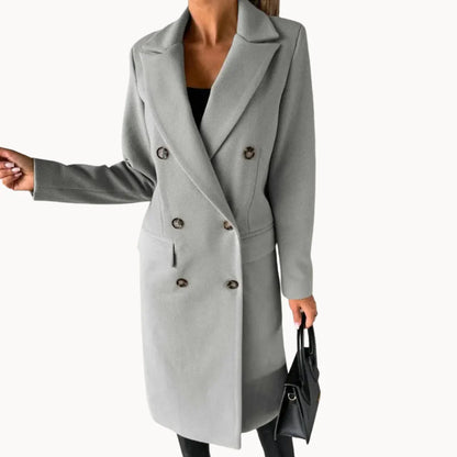 Women's Fitted Wool-Blend Winter Coat with Button Detail