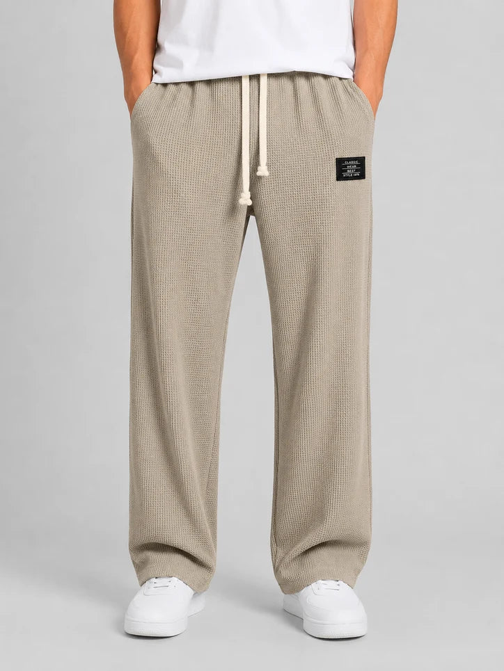Men’s Textured Waffle Knit Trousers with Drawstring Waist