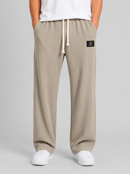 Men’s Textured Waffle Knit Trousers with Drawstring Waist