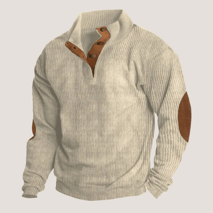 Men’s Textured Rib Knit Sweater with Elbow Patches