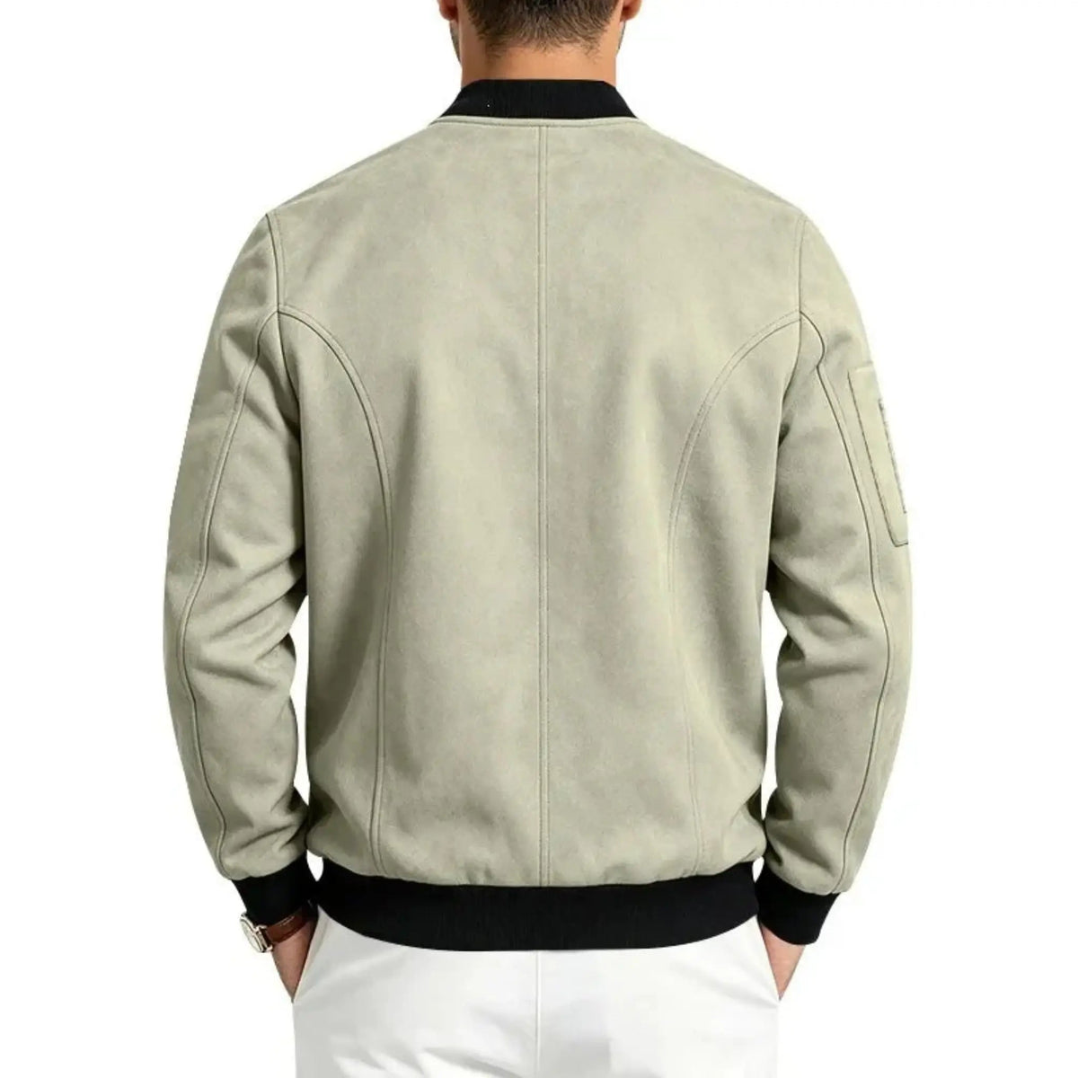 Men’s Suede-Texture Stand Collar Button-Up Jacket