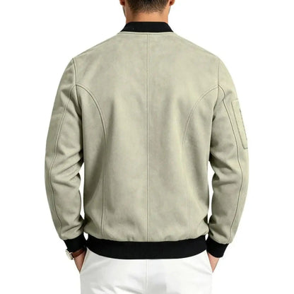 Men’s Suede-Texture Stand Collar Button-Up Jacket