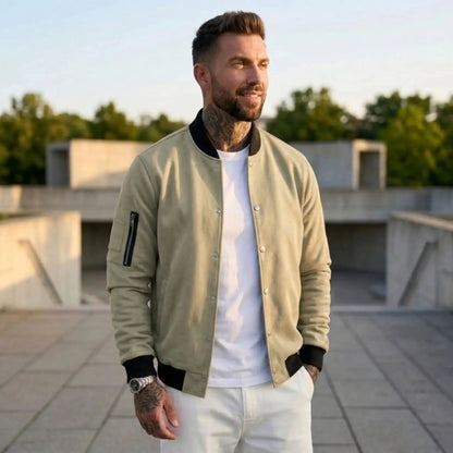 Men’s Suede-Texture Stand Collar Button-Up Jacket
