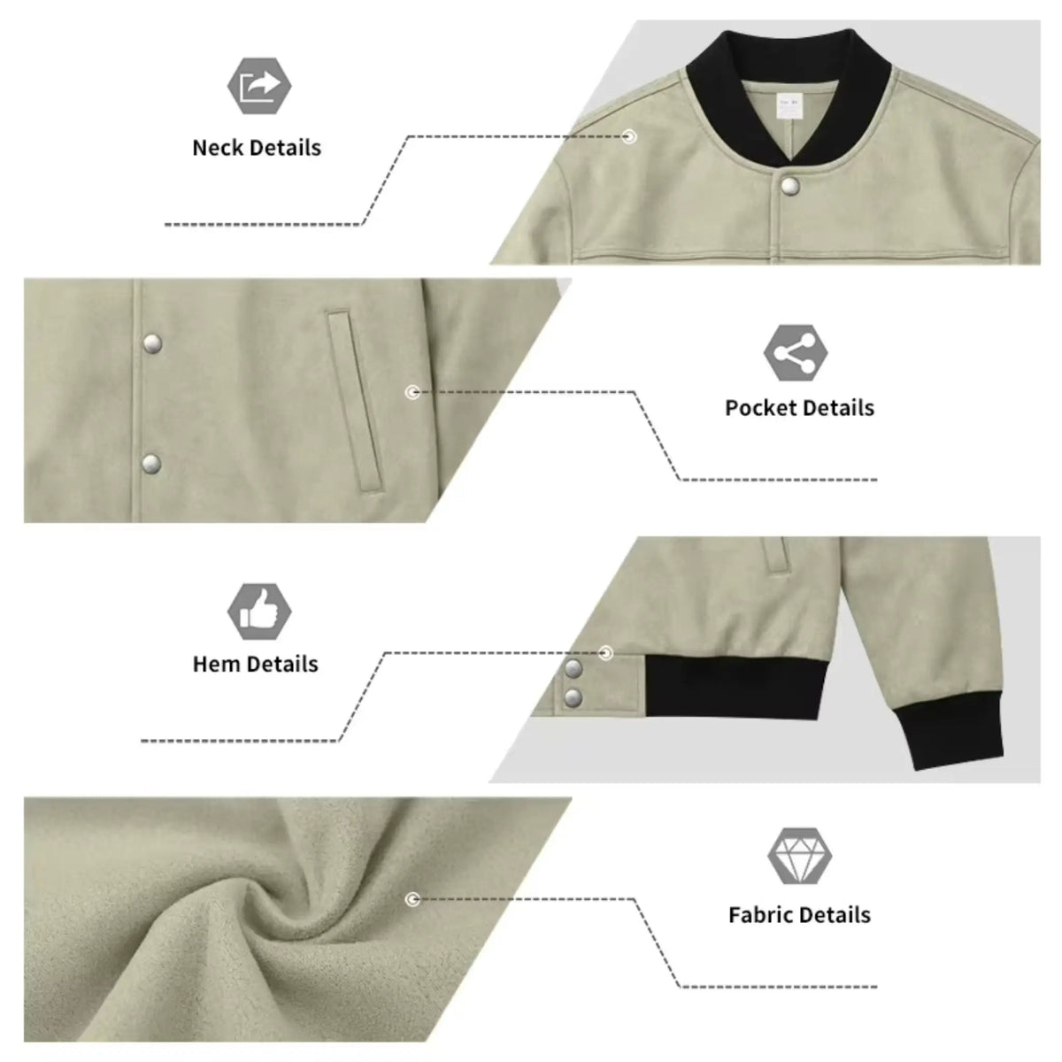 Men’s Suede-Texture Stand Collar Button-Up Jacket