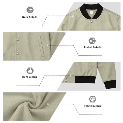 Men’s Suede-Texture Stand Collar Button-Up Jacket