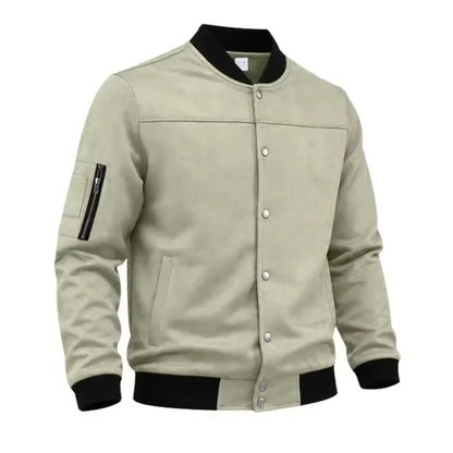 Men’s Suede-Texture Stand Collar Button-Up Jacket