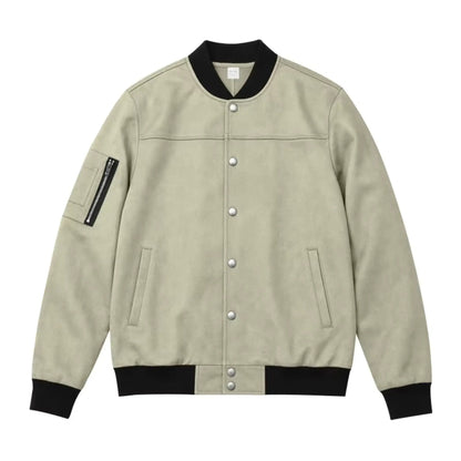 Men’s Suede-Texture Stand Collar Button-Up Jacket