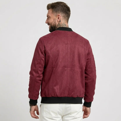 Men’s Suede-Texture Stand Collar Button-Up Jacket