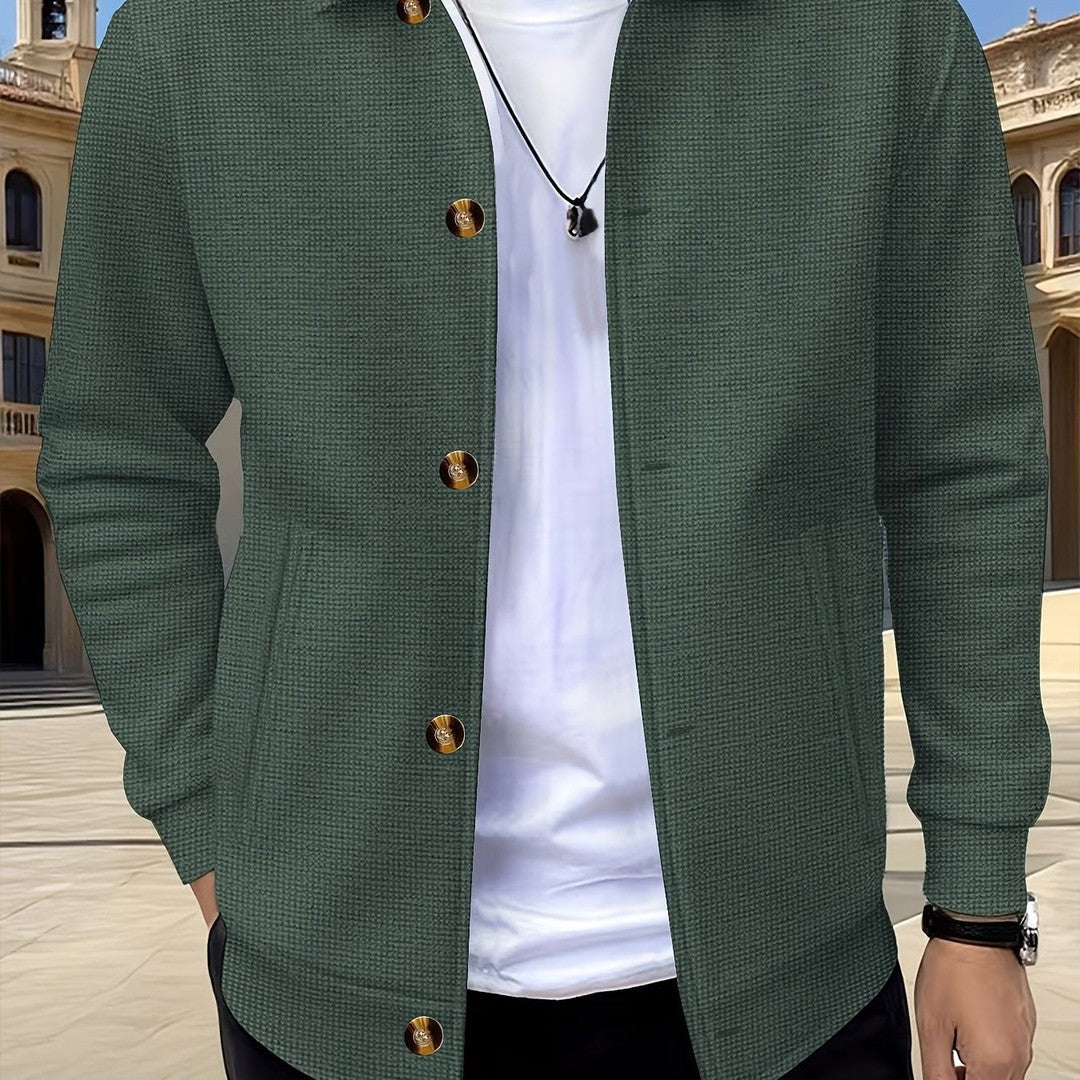 Men’s Textured Relaxed-Fit Lapel Button Jacket