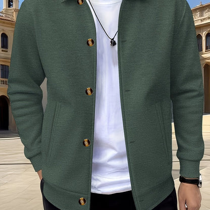 Men’s Textured Relaxed-Fit Lapel Button Jacket