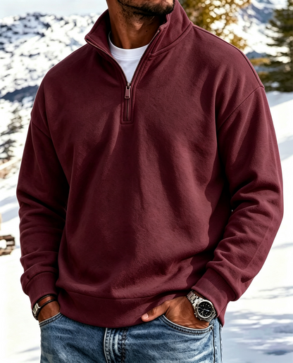 Men’s Cotton Relaxed Zip-Front Polo Sweatshirt