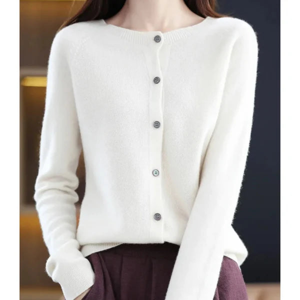 Women’s Merino Wool Cashmere Blend O-Neck Button Cardigan