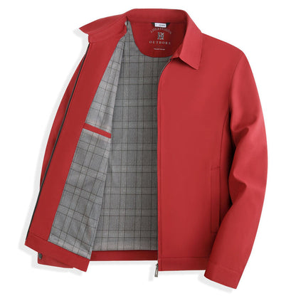 Men's Plaid-Lined Lapel Zip Business Jacket