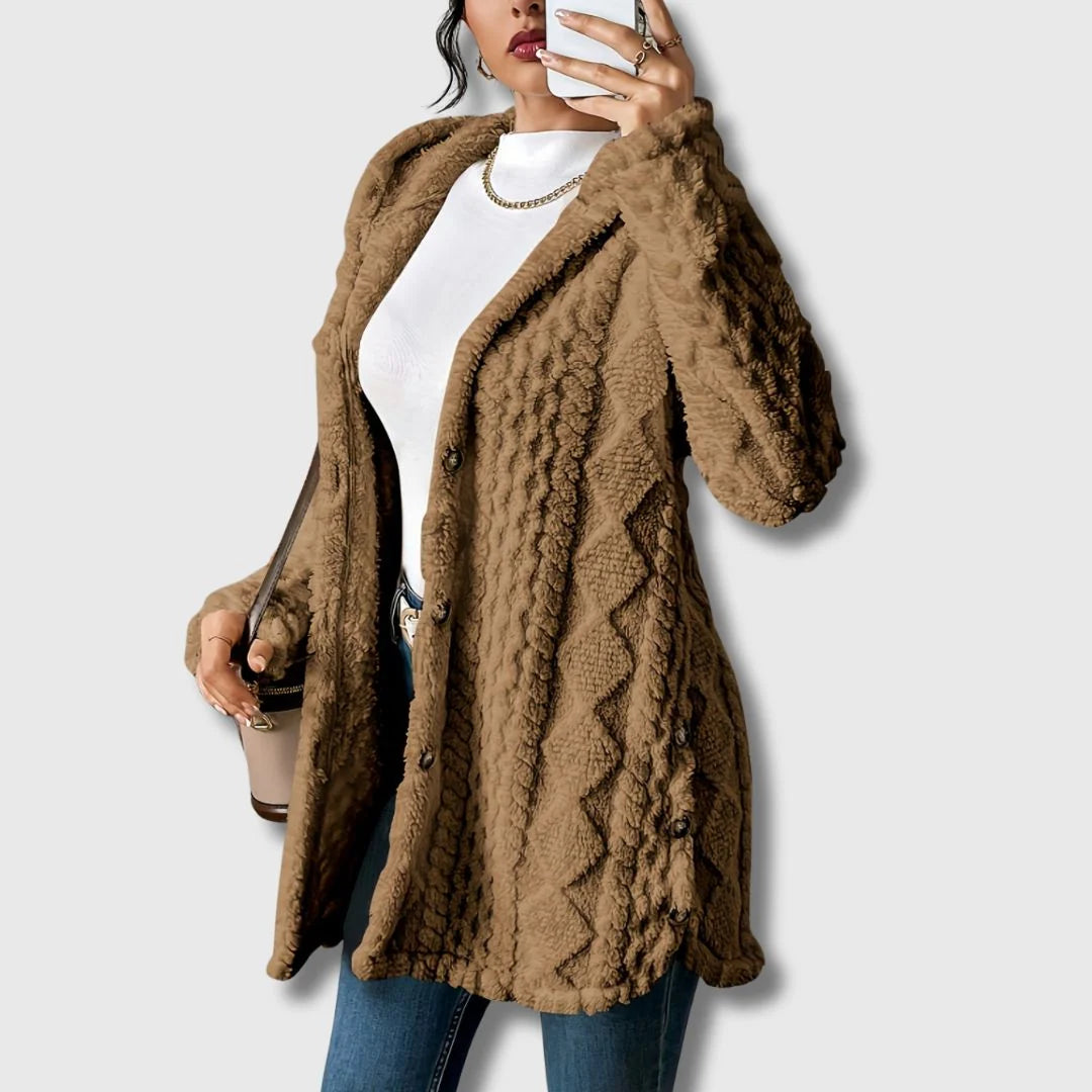 Women’s Soft Teddy Coat with Cozy Hood and Relaxed Fit