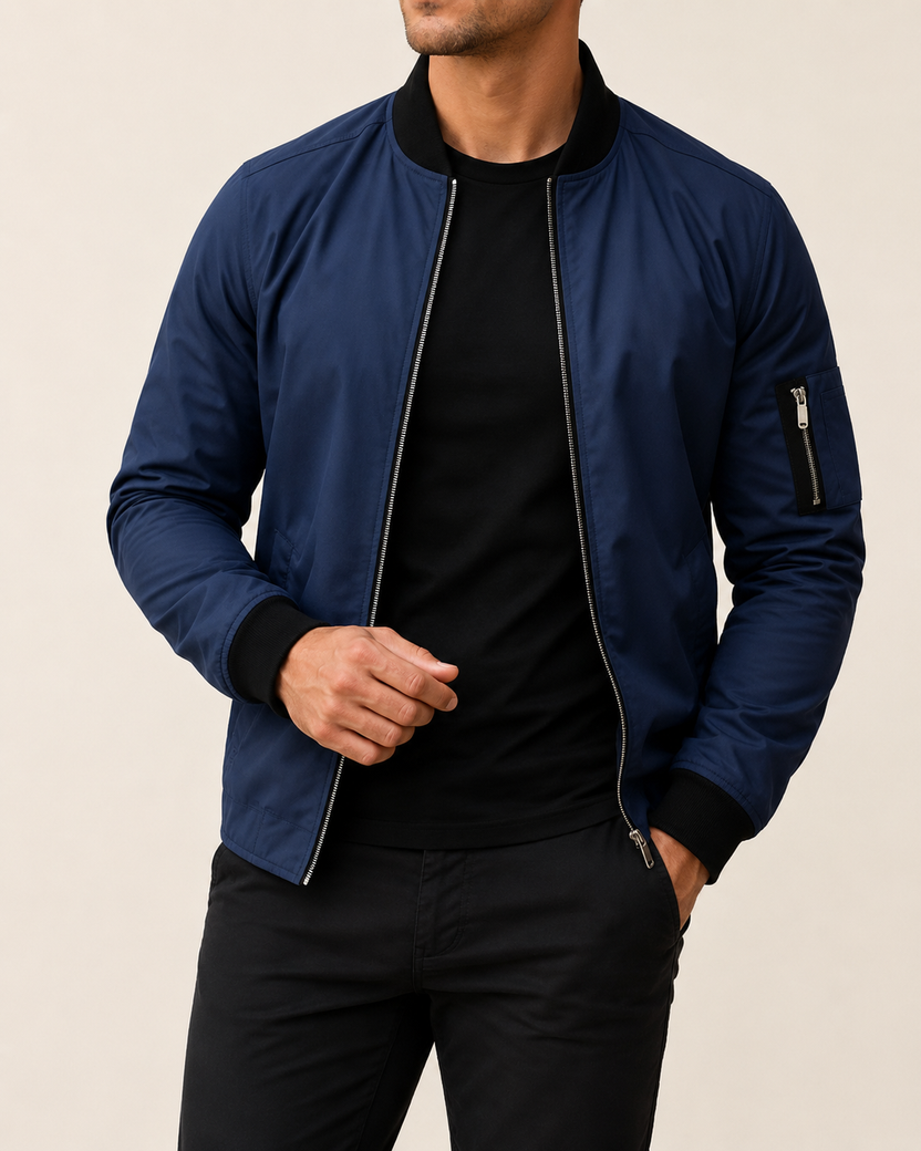 Men’s Contrast Detail Zip-Up Bomber Jacket