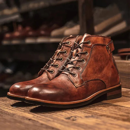 Men’s Genuine Leather Lace-Up Ankle Boots