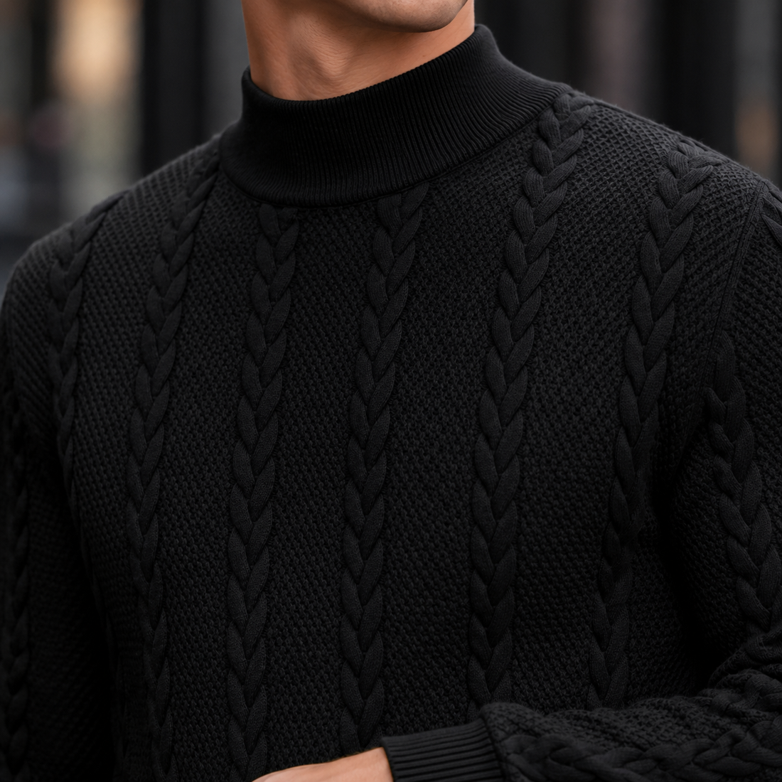 Men’s Slim Cable-Knit Turtleneck Sweater