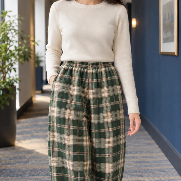 Women’s Plaid Fleece-Lined Relaxed Straight-Leg Pants