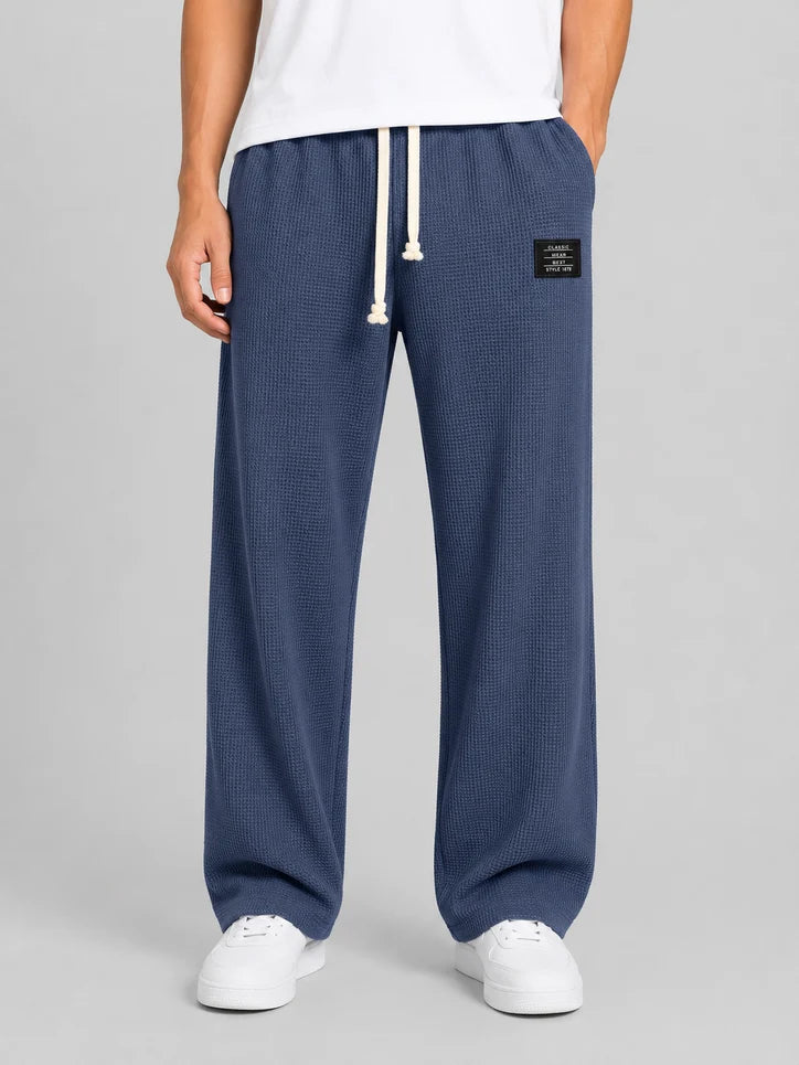 Men’s Textured Waffle Knit Trousers with Drawstring Waist