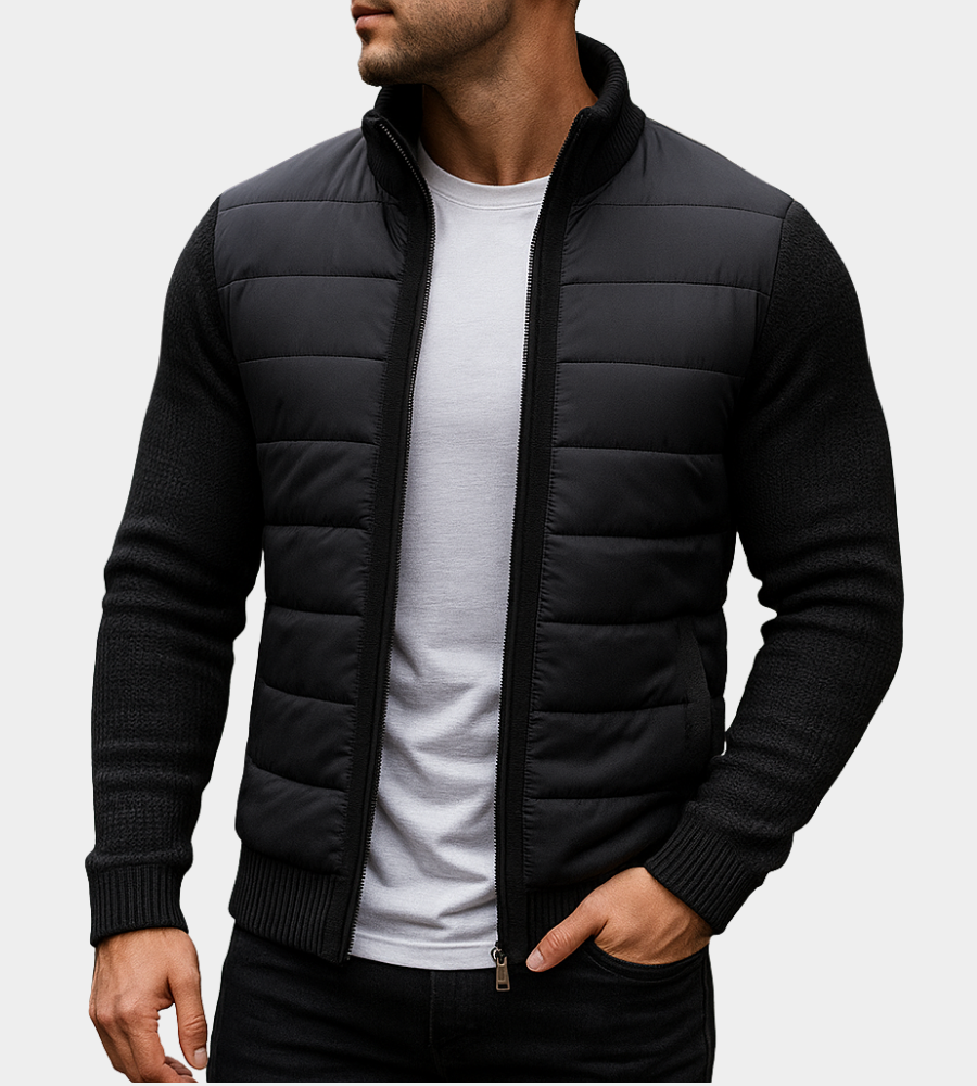 Men’s Hybrid Quilted Puffer Jacket with Knit Sleeves