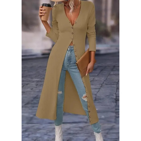 Women’s Longline V-Neck Jacket with Button Front