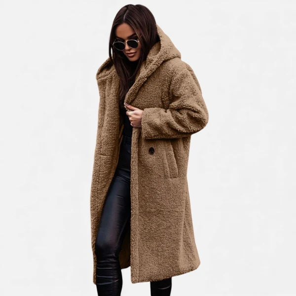 Women’s Longline Plush Faux-Fleece Coat with Tailored Fit
