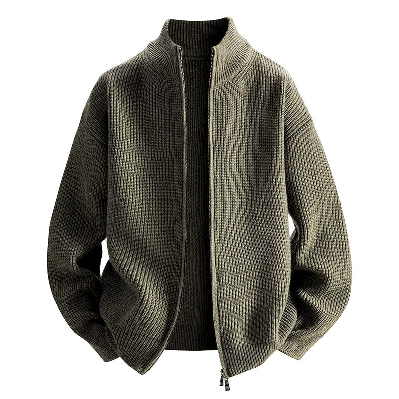 Men’s Ribbed Knit Stand-Collar Zip Jacket