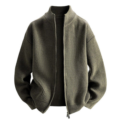 Men’s Ribbed Knit Stand-Collar Zip Jacket